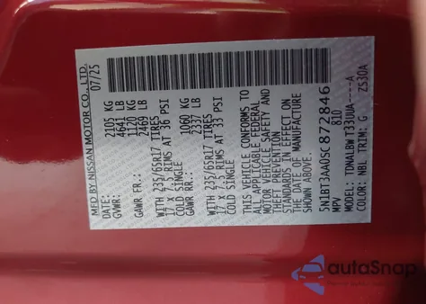 2025 Nissan Rogue S Fwd z USA, uszkodzony, nr VIN 5N1BT3AA0SC872846